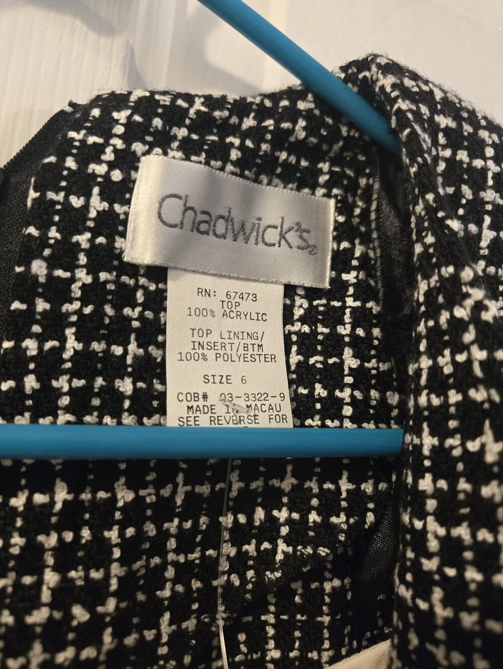 Vintage Chadwicks Size 6 Black and White Tweed Jacket and Sheath Dress